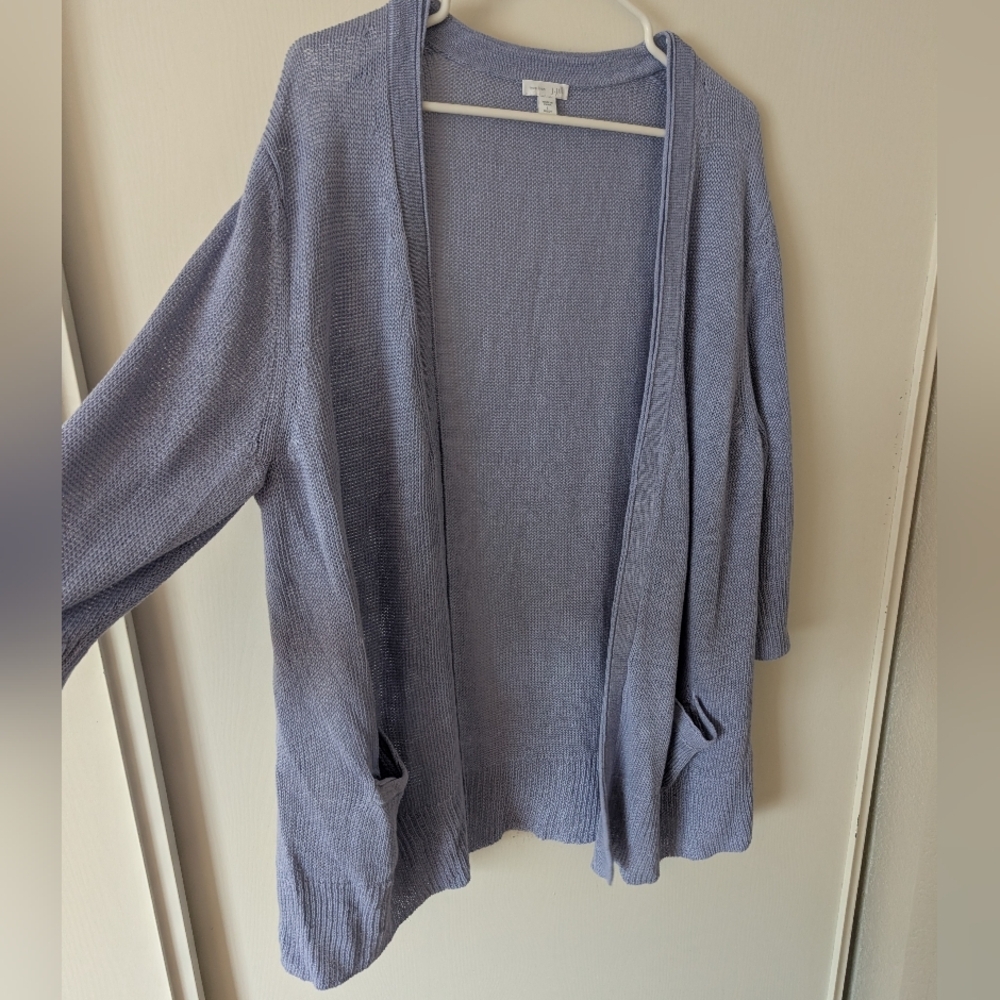 J. Jill Womens Large 100% Linen Purple Cardigan Coastal Grandma Beach Classic - Picture 4 of 7